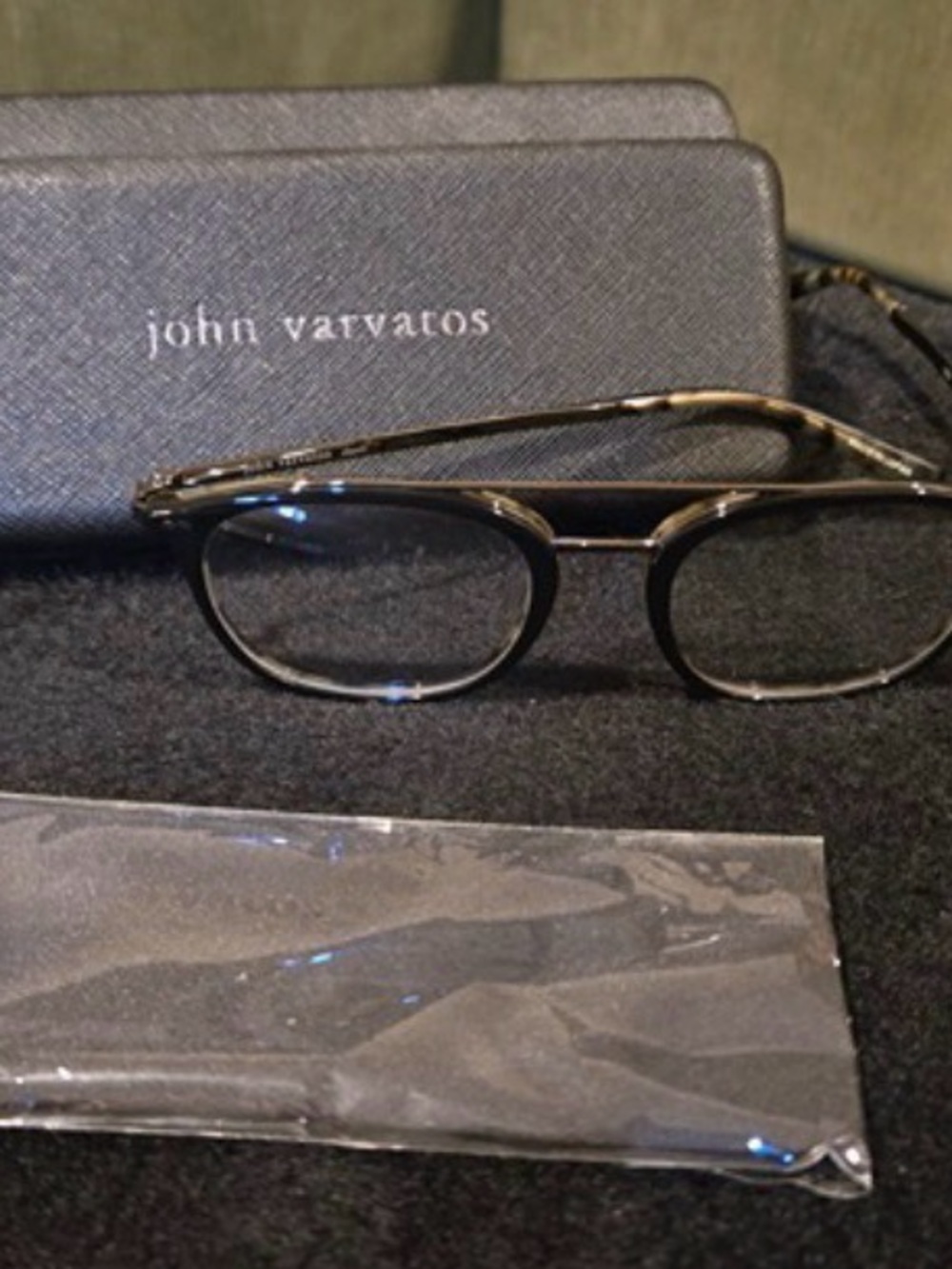 John Varvatos Black Round Metal-Trim Eyeglasses